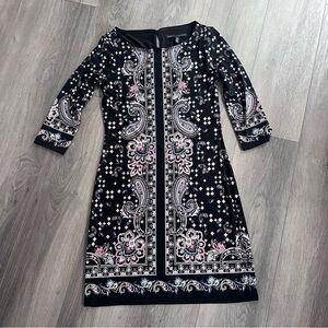 White House Black Market Black White and Pink Paisley Floral Patterned Dress XXS